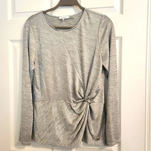 Calvin Klein silver silky lightweight long sleeve top like new sz M